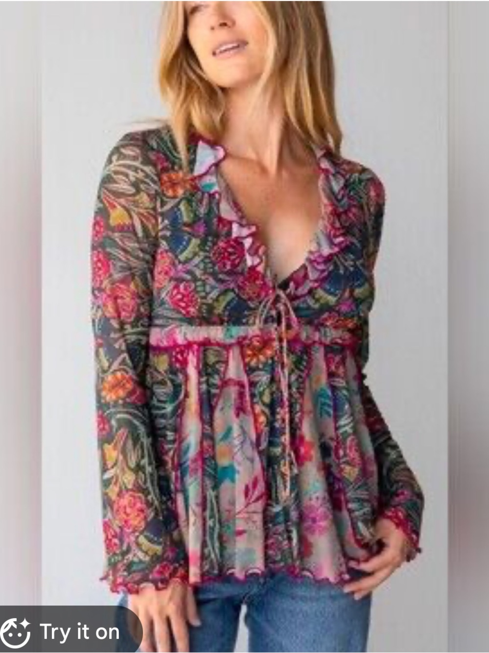 NATURAL LIFE Sierra Ruffle Mesh Top Floral Peplum Top babydoll Fairycore